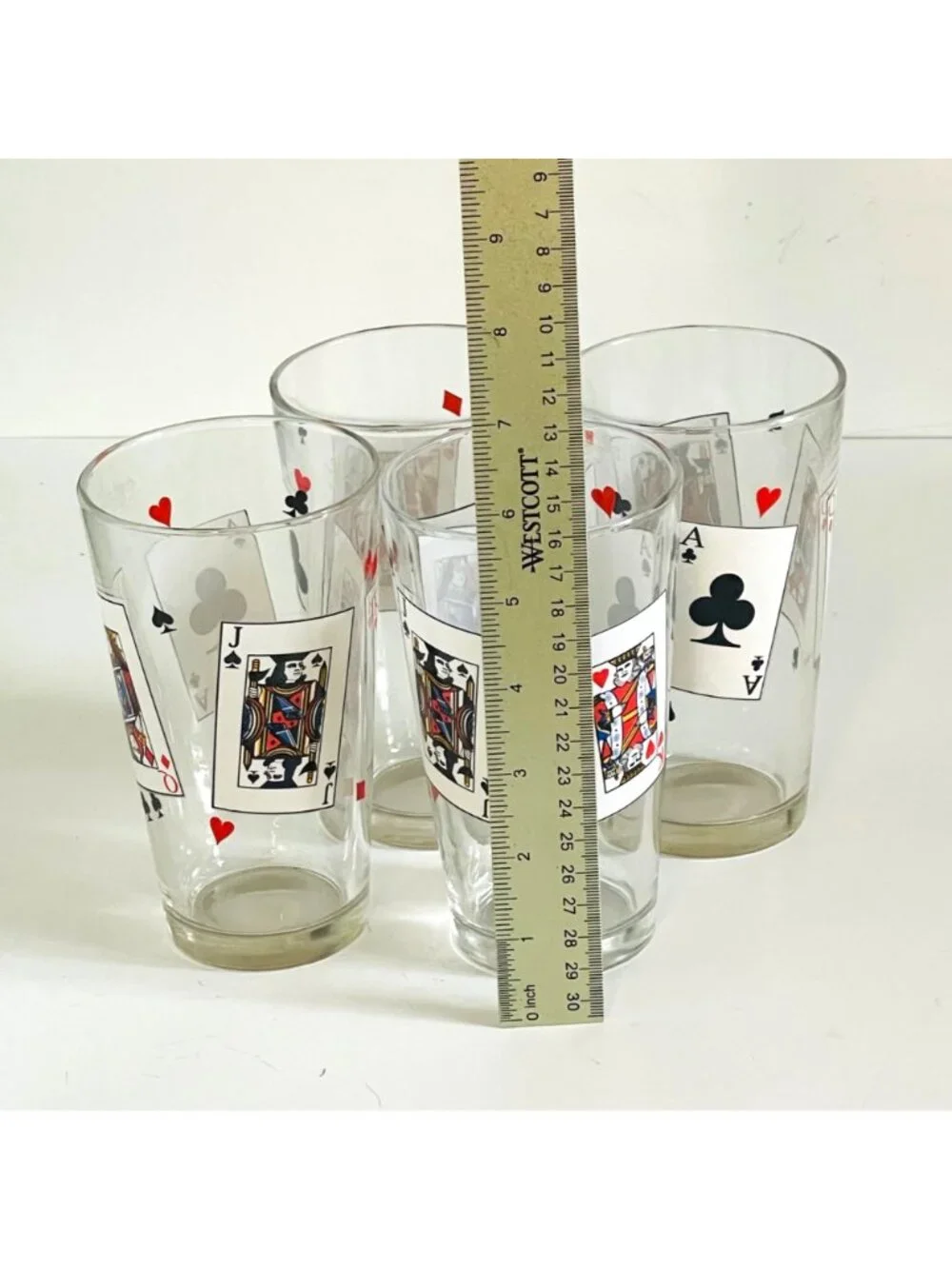 Vintage 1970s Luminarc France Poker Card Party Beer Pint Glasses MCM Barware